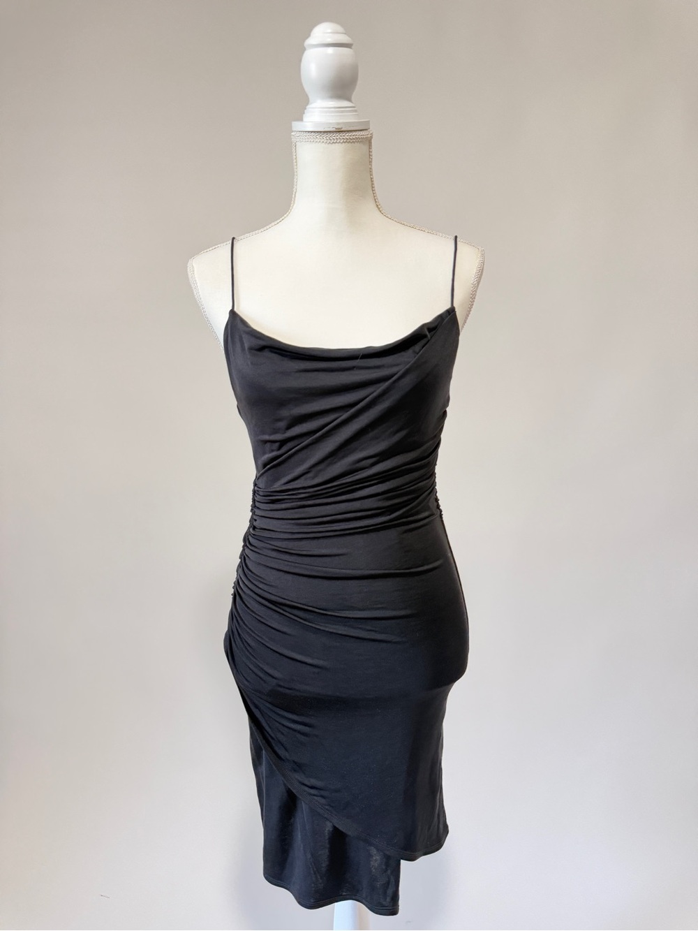 Alice + Olivia Black Cowl Neck Ruched Midi Dress